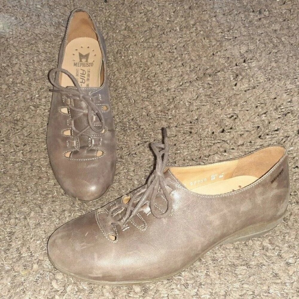 MEPHISTO Air-Jet-Taupe/Light Brown Distressed Nubuck Lace Up-Size 6.5M-Near Mint